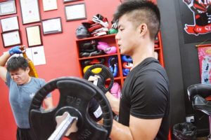 Two Boxers Engaged in Weight Training for Muscle Endurance